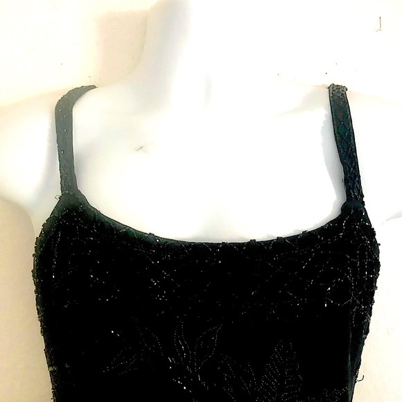 Black Tie Oleg Cassini Black Beaded Cocktail Dress Sheath Silk Size 4 - Picture 4 of 7